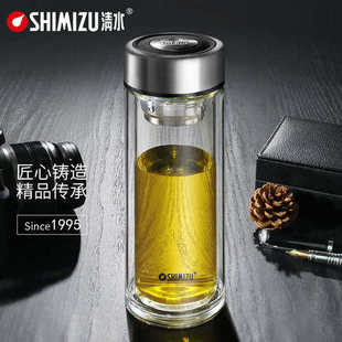 清水双层玻璃杯家用带滤网杯子男女便携隔热水杯大容量泡茶茶杯