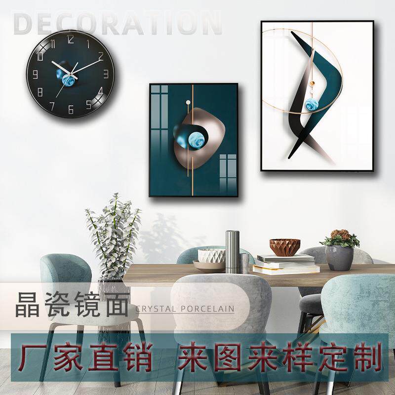 厂家直销挂画带钟客厅装饰墙壁画三件套大气三联画背景餐厅挂画钟