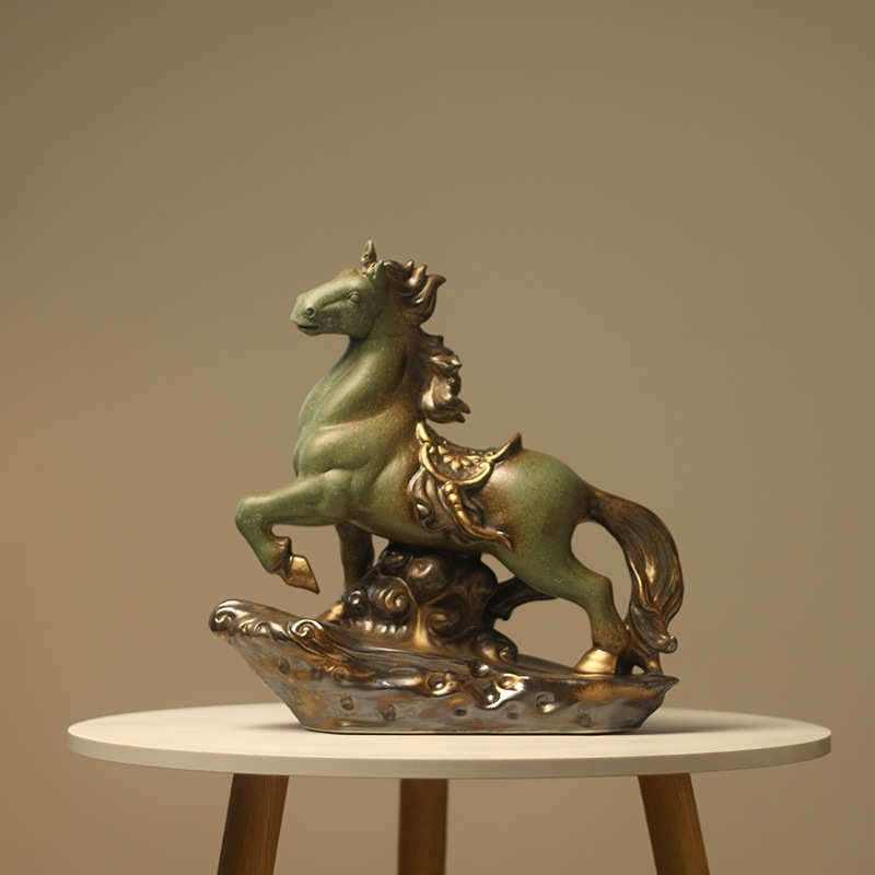 陶瓷红色唐马摆件生肖马家居酒柜玄关办公室马到成功招财装饰礼品