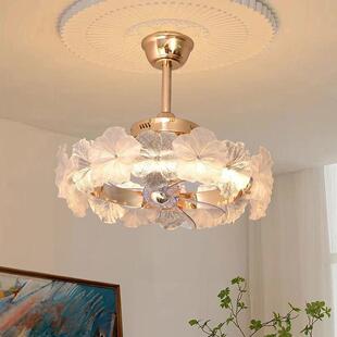 花瓣水晶卧室吊扇灯创意玻璃风扇吸顶灯摇头灯扇一体主卧风扇吊灯
