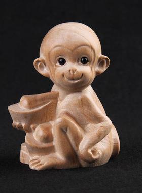 高档桃木摆件元宝猴木雕猴原色木生猴小肖子猴猴摆件工艺品