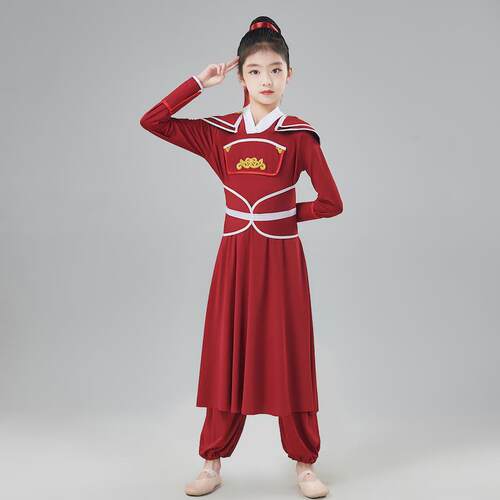 高档花木兰服表装儿童舞蹈演武出服男士女童侠古装古代将军兵铠甲