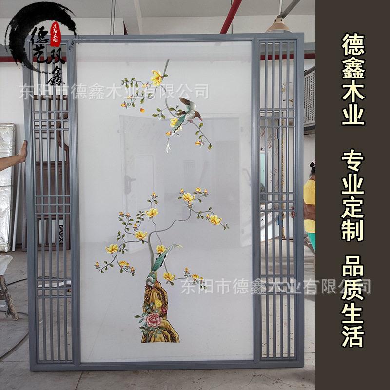 新中式现简约布艺屏风木质移动折叠入户玄关实木花格房间隔断
