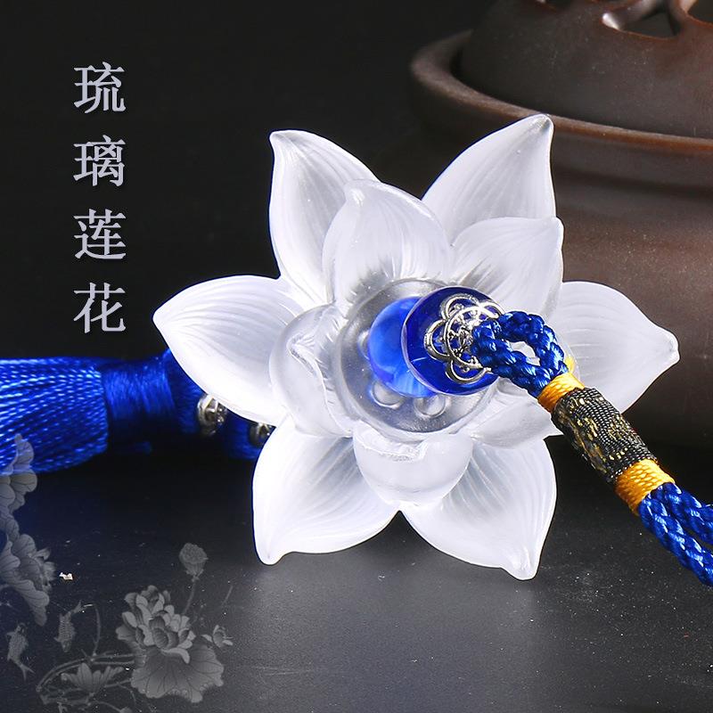 莲花挂件汽车饰品车载挂件 古法琉璃立体荷花厂家量大批