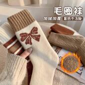 冬季 保暖毛圈袜加厚中筒袜长筒袜ins潮秋冬日系甜美蝴蝶结袜子女
