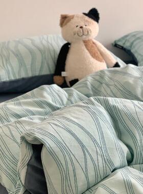 全棉磨毛提花床上四件套秋冬季学生宿舍床单被套床笠款床品三件套