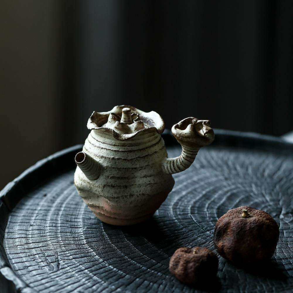 粉引紫砂莲花壶丨景德镇手工胚磨砂茶壶拉丝仿古中式茶具泡茶壶
