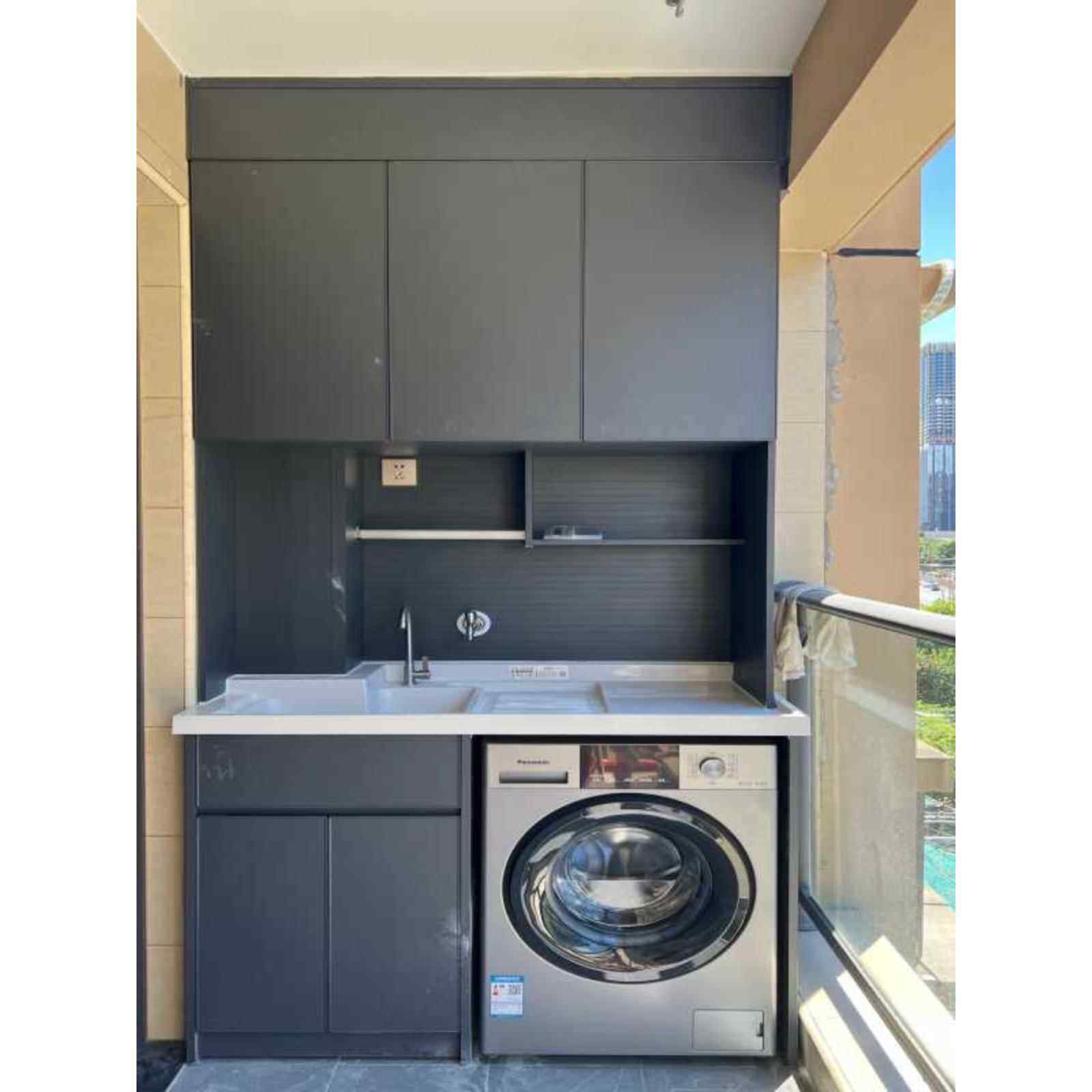 铝合金阳台洗衣机储物柜壁柜脸盆柜一体化搓板防水防晒定制