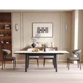 中古风实木岩板餐桌椅组合现代简约伸缩家用小户型折叠长方形饭桌