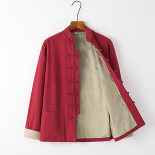 正品绒秋冬唐装外男加保国暖套覆古汉服中老年加厚棉袄中风休闲居