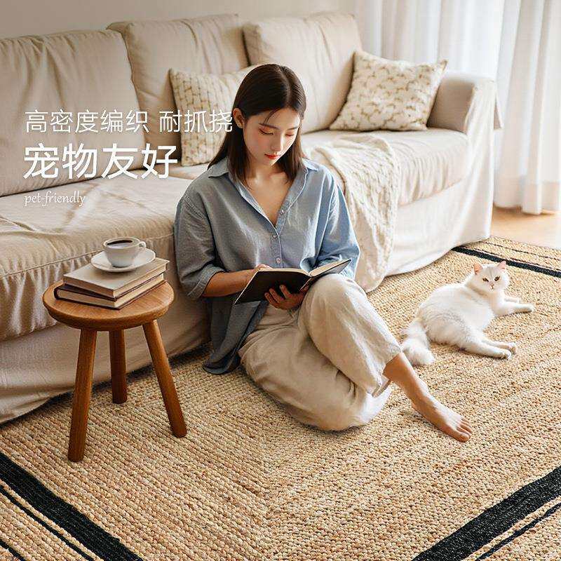 圆形加厚手工编织黄麻地毯扁绳工艺卧室床边沙发茶几地垫家用地毯