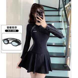 保守显瘦遮肚网红风学生泡泳装 游泳衣女连体裙式 时尚 2025新款