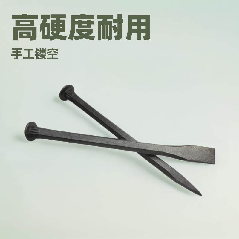 高硬度耐用带砧帽原色石工凿尖凿扁平凿 带漆手动占子手动用凿