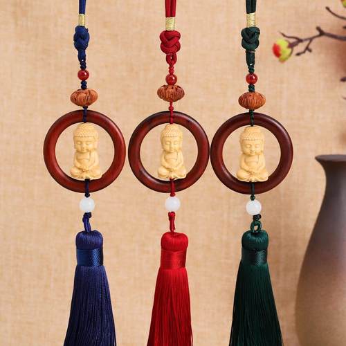 新款汽车挂件高档紫檀木车载挂饰黄杨木佛像平安符后视镜吊坠