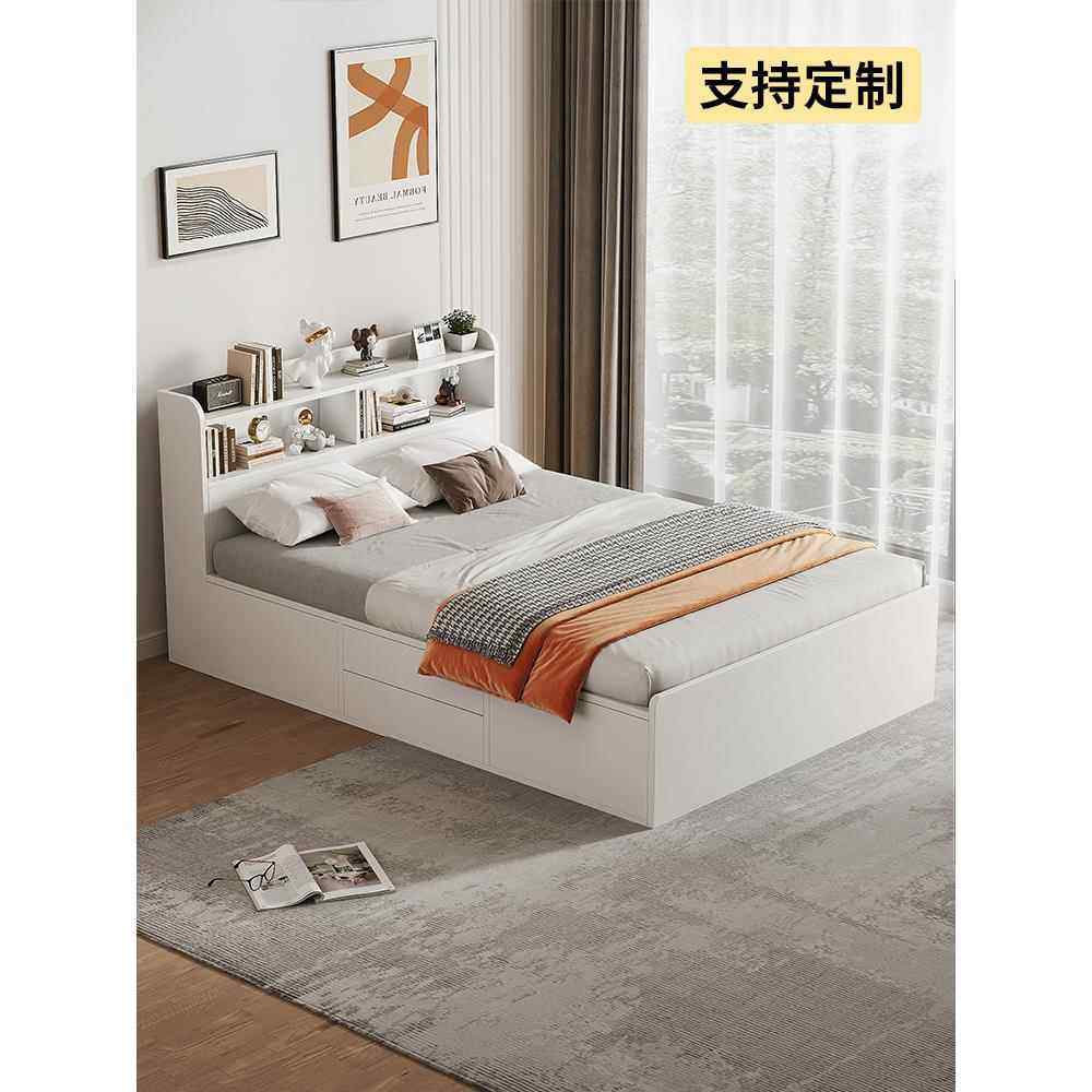 香港包邮包安装1米2实木榻榻米床简约可定制小户型储物收纳床带书