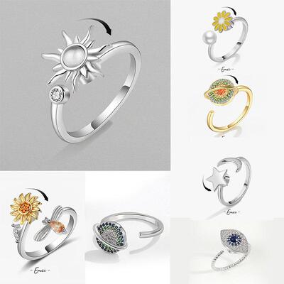Anti Stress Anxiety Ring For Women Satinless Steel Sunflower