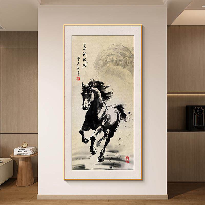 立即成功装饰画,新中国风入口背景墙挂画,高档马画,办公室走廊