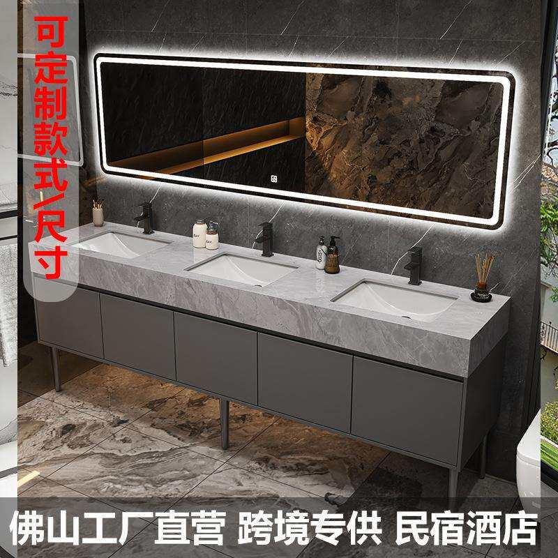 岩板陶瓷无缝一体盆浴室柜落地款厕所洗手台柜卫生间洗漱台落地柜