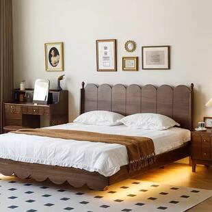 北欧全实木床北美黑胡桃木家具小户型主卧1.8m双人大床原木悬浮床