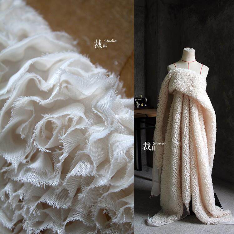 浮雕 裸色立体重肌理布料原创手工面料再造提花服装diy设计师面料