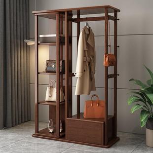 全身镜实木穿衣镜家用卧室落地挂衣架立式 试衣镜带镜一体衣帽架