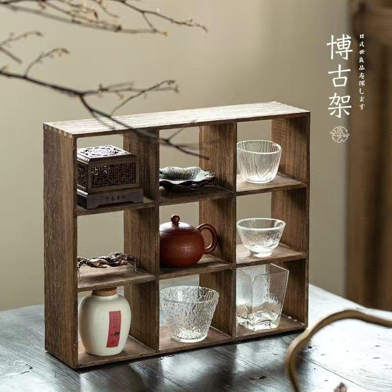 实木茶杯架子茶壶架多宝格茶具博古架手工九宫格收纳层架六宫格茶