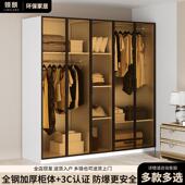 钢制衣柜家用卧室铝合金玻璃门简易衣柜出租房用金属环保收纳整体