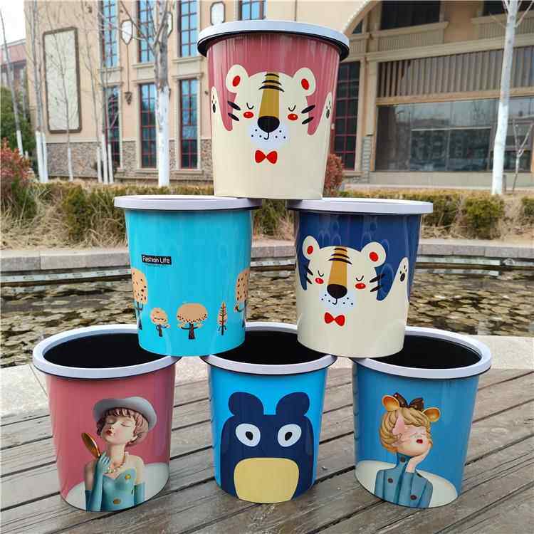 塑料压圈垃圾桶卡通贴花垃圾篓木纹垃圾桶办公室客厅收纳桶