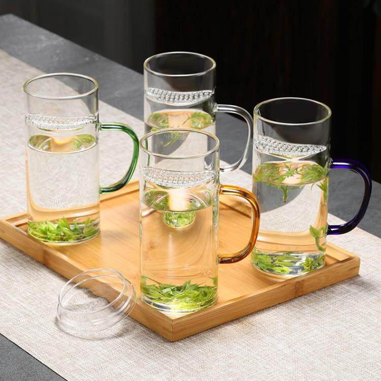 厂家月牙玻璃杯家用绿茶杯自带过滤高硼硅耐热玻璃杯泡茶杯