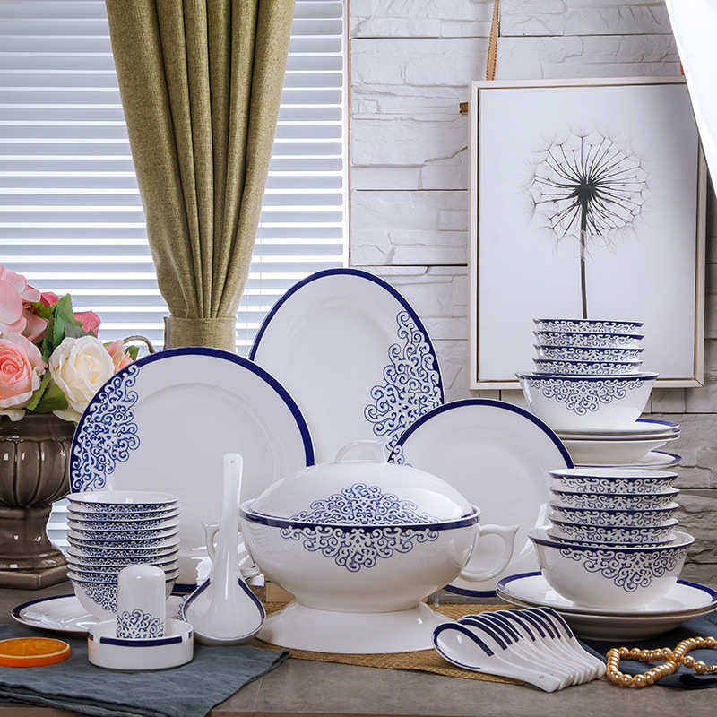 景德镇青花陶瓷餐具套装釉中彩爱情海骨瓷碗盘碟家用礼品定制LOGO,餐饮具,盘,淘宝优惠券,粉丝福利购,淘宝优惠卷