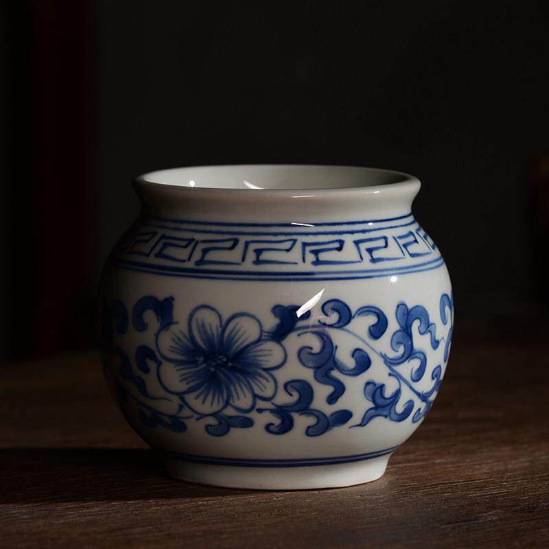 景德镇 手绘青花瓷 缠枝莲复古陶瓷小水盂 茶具茶道 水洗 建水