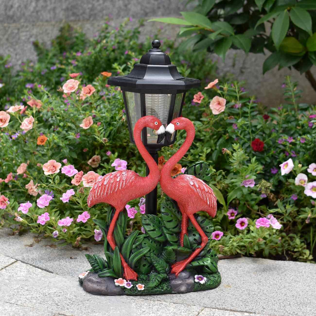 跨境火烈鸟户外园林太阳能灯热带花园装饰摆件庭院雕像树脂工艺品