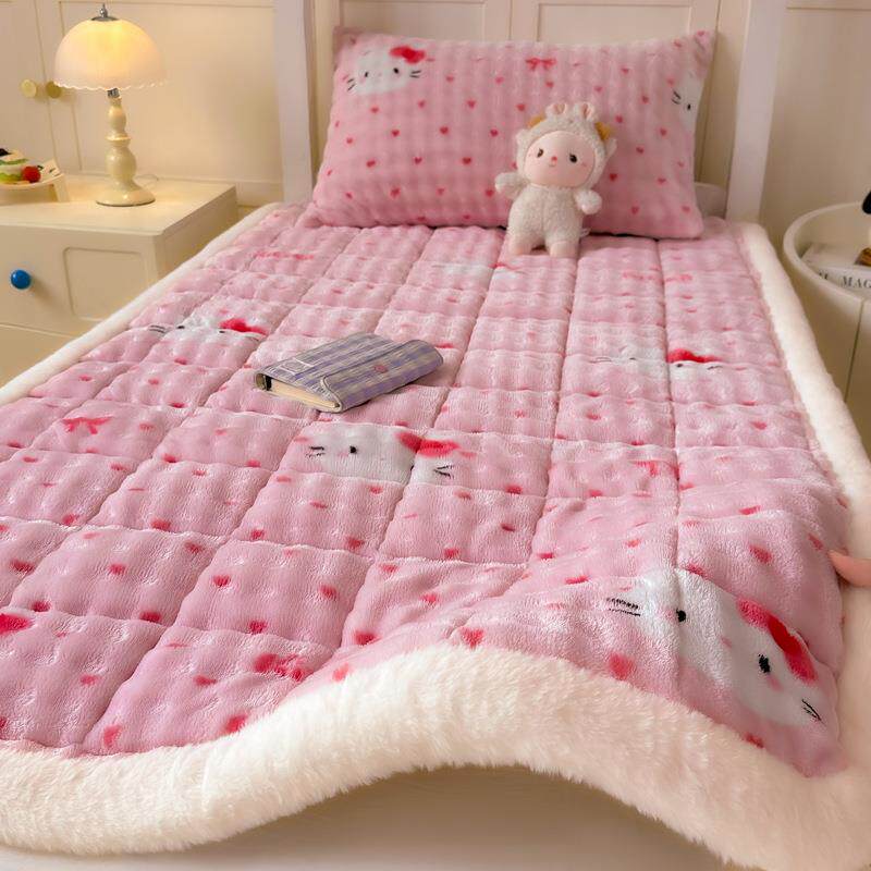 兔毛泡家泡绒加厚夹好悠眠床护垫用铺床毛毯床盖学生人床铺底床护