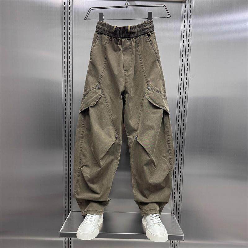 轻奢美式高级感复古户外工装裤男士秋冬弯刀直筒裤潮流宽松休闲裤