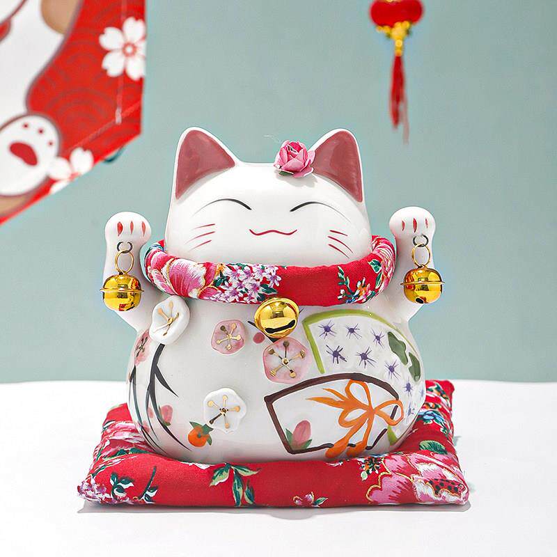 招财猫摆件陶瓷创意礼品家居装饰存钱罐客厅家用开 业收银柜台发