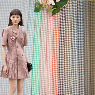 春夏西装套装小格子面料TR弹力色织格子布连衣裙时装发圈格纹布料