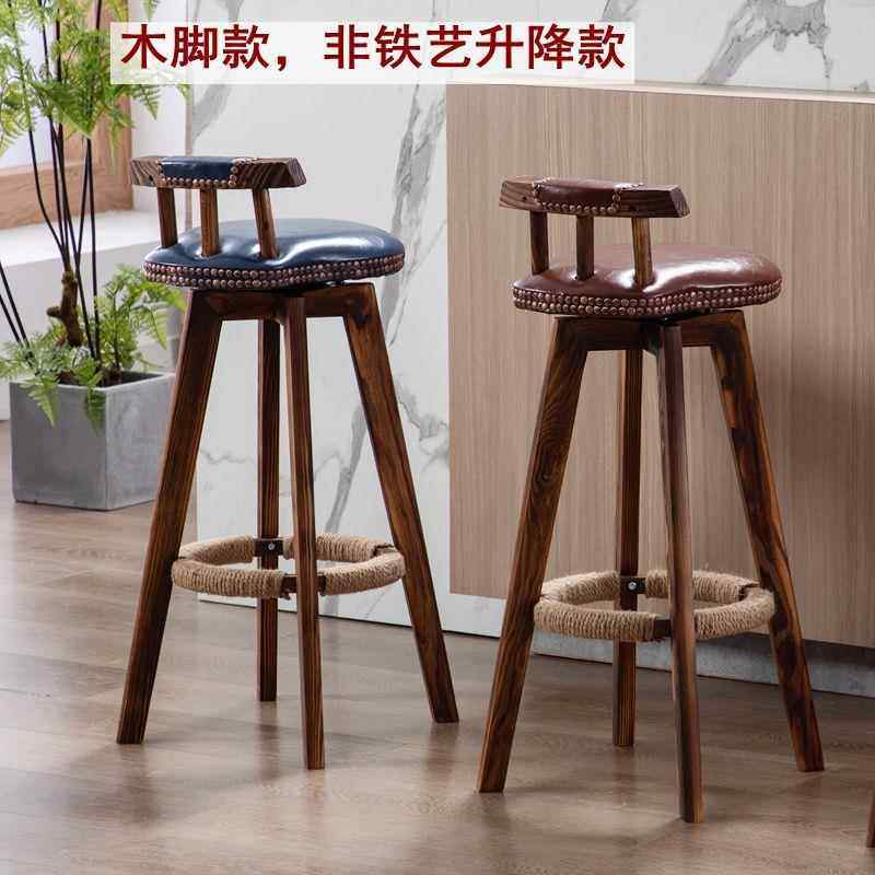 实木吧台椅美式复古吧台凳欧式高凳旋转创意酒吧椅家用高脚餐椅子