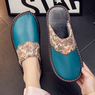 24新款牛皮面防水秋冬季男女情侣棉拖鞋牛筋底防滑冬天保暖家居鞋