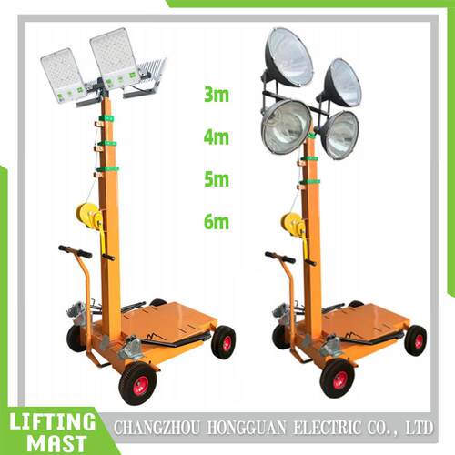 移动升降工作灯Hand lift mast手摇升降4米5米6米Mobile Light