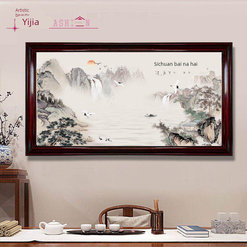 电表箱装饰画中式免打孔遮挡配电箱大尺寸电闸箱液压上翻山水挂画