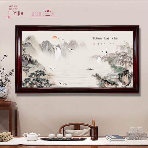电表箱装饰画中式免打孔遮挡配电箱大尺寸电闸箱液压上翻山水挂画