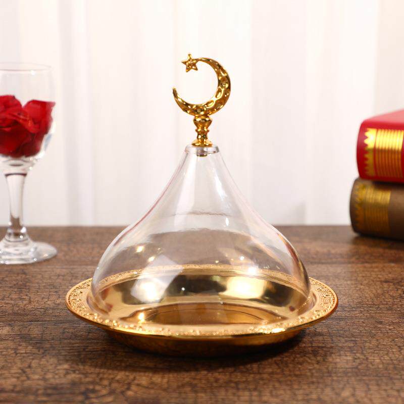 厂家直销欧式典雅大气合金纯色雕花圆盘手提亚力克罩子蛋糕点心盘