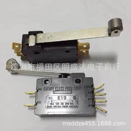 CHERRY进口微动开关 E19 双组电路 2NO2NC 长柄带滑轮 15A250VAC