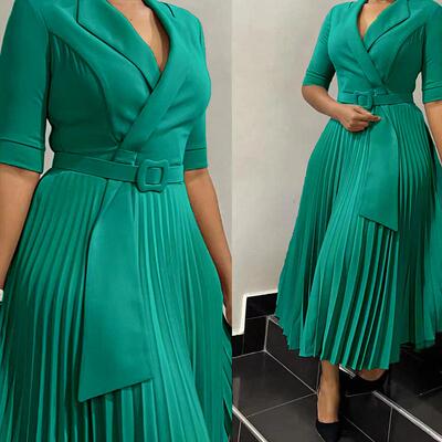 Women's suit collar pleated waist cinched plus size