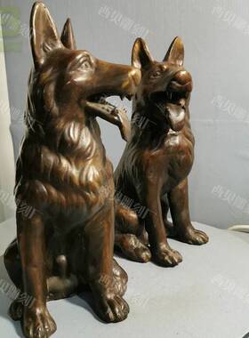 黄铜牧羊犬雕塑厂家供应经典铜小狗摆件 动物雕像
