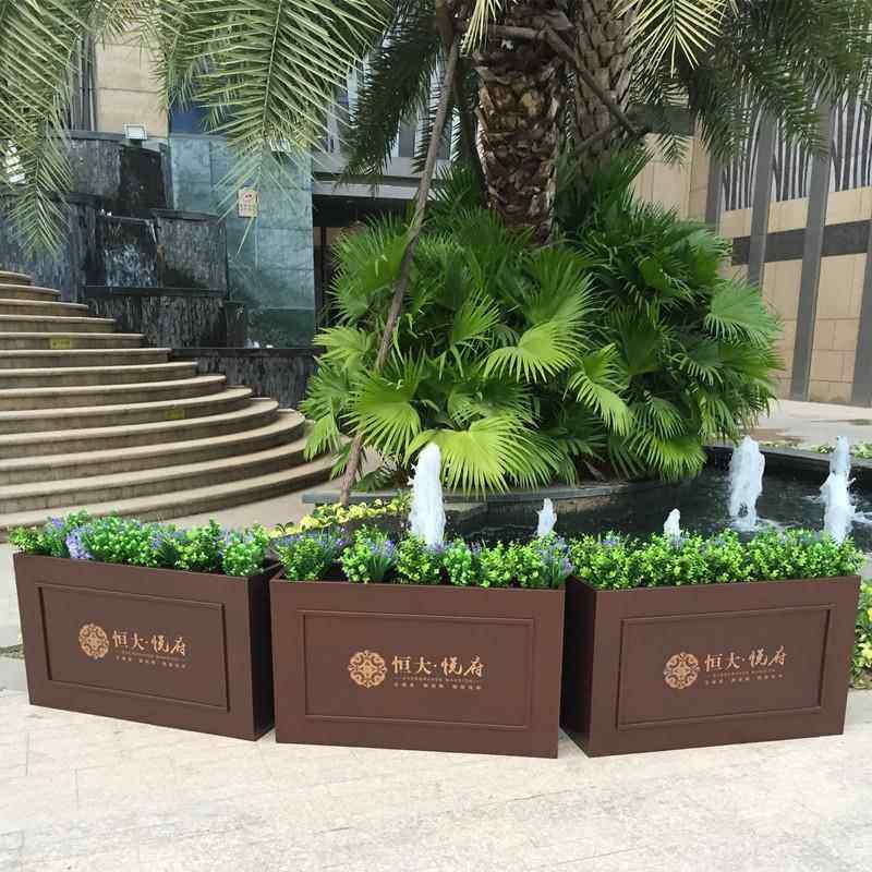 铁艺户外花箱室外成品花槽镀锌板花池可移动花架小区景观移动花坛