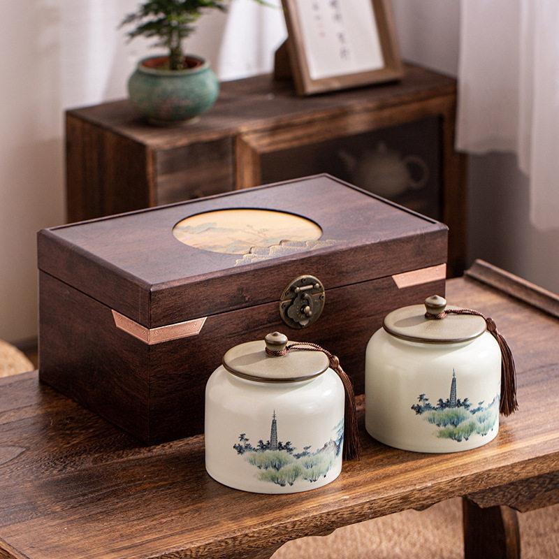 新款中式龙井陶瓷密封茶叶绿茶红茶白茶普洱包装空盒礼品盒