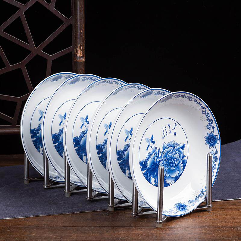 工艺系列骨瓷青花瓷釉中彩菜盘饭盘圆盘碟子盘子景德镇餐具青花盘