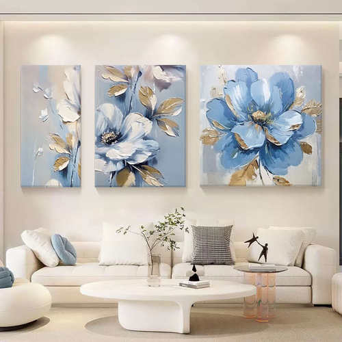 高级奶油装饰画感花卉抽象挂画风背景客厅三联肌理墙壁卧室沙发画