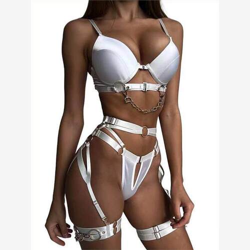 Women's Sexy Four Piece Underwear Set金属炼条前开扣内衣